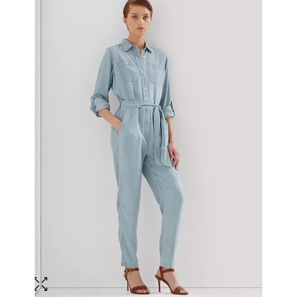 NEW‎ Lauren Ralph Lauren Chambray Jumpsuit Size 12 $225 - Picture 1 of 15